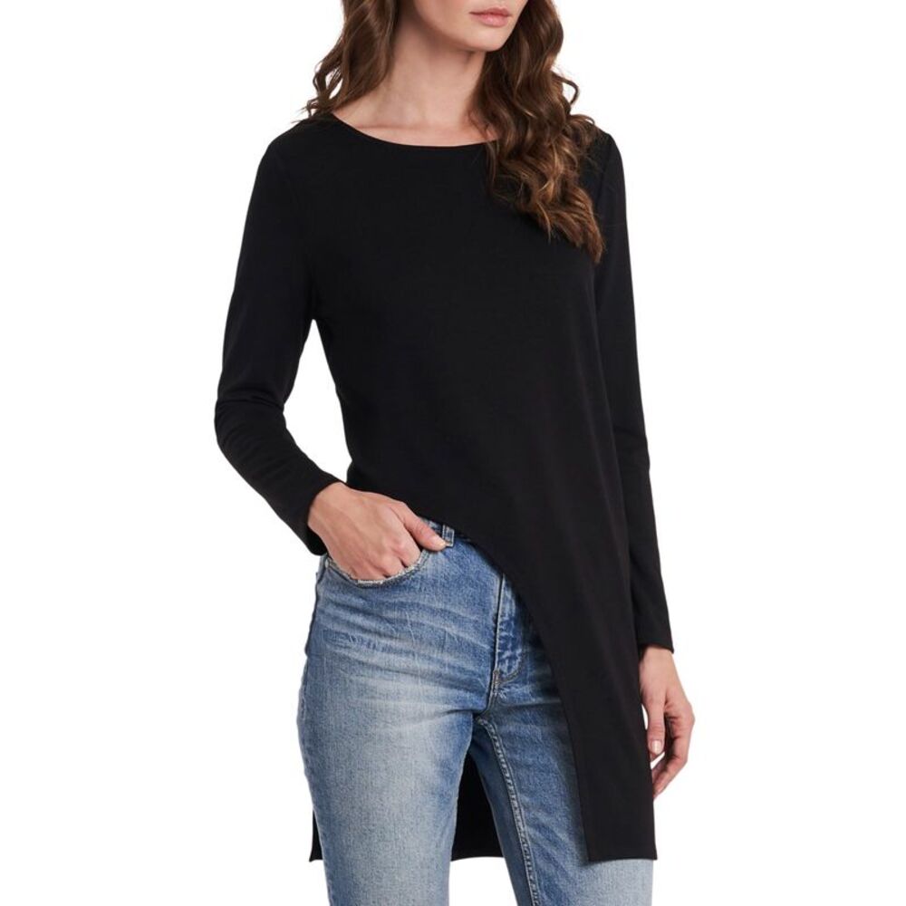 Vince Camuto Asymmetrical Tunic Top In Rich Black M